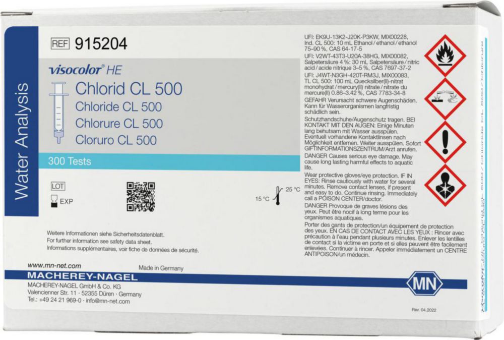 Testovacie súpravy, <i><sup>VISOCOLOR®HE</sup> na </i>analýzu vody, plniace balenie