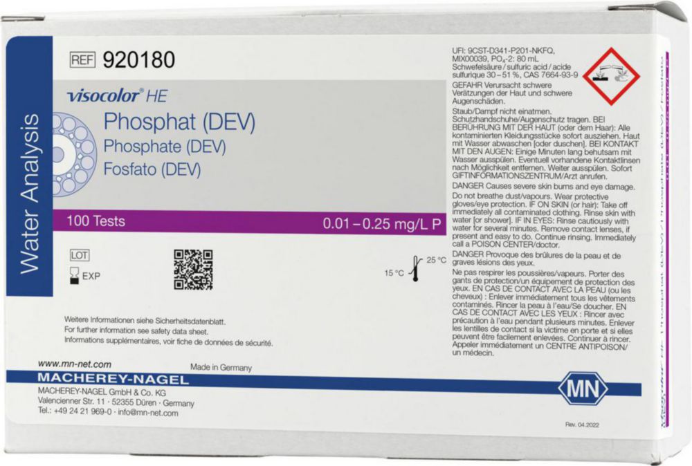 Testovacie súpravy, <i><sup>VISOCOLOR®HE</sup> na </i>analýzu vody, plniace balenie