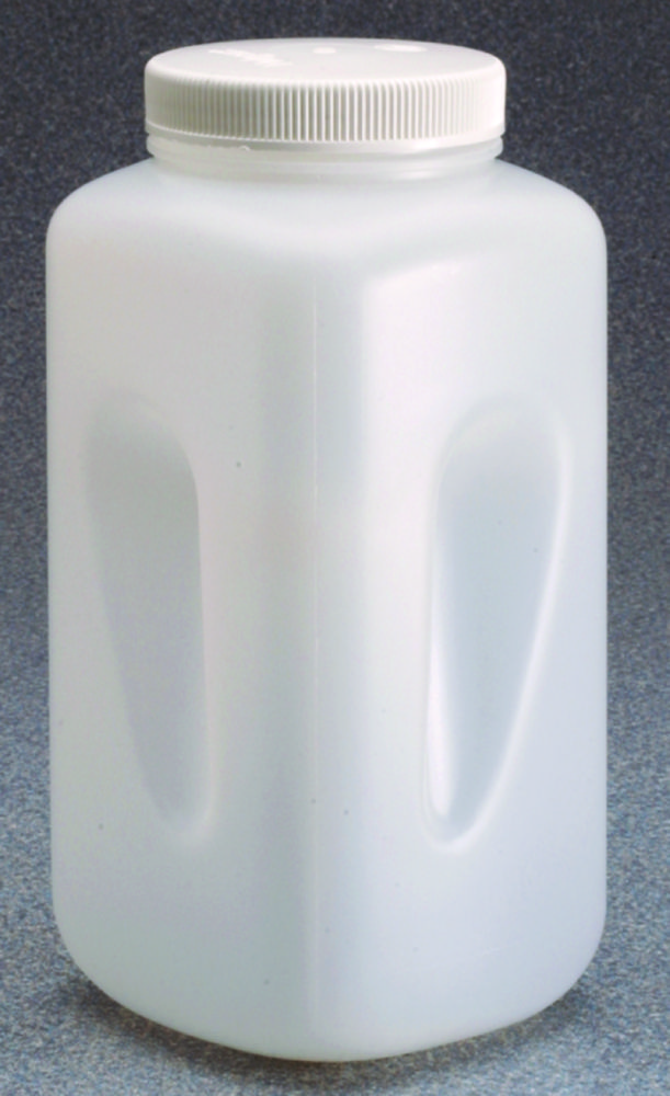 Štvorhranné fľaše so širokým hrdlom Nalgene™, HDPE, s uzáverom, PP