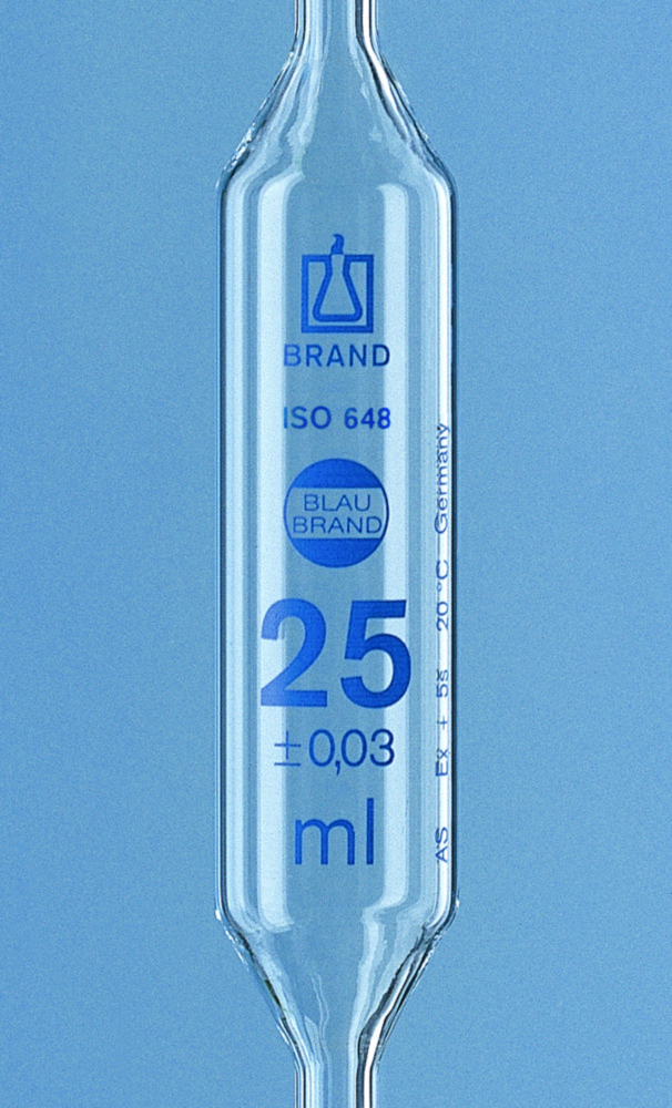 Volumetrické pipety, <sup>AR-glass®</sup>, trieda AS, 1 značka, modrá stupnica, s individuálnym certifikátom