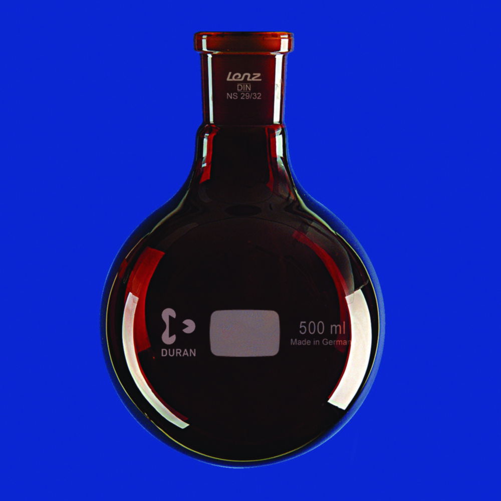 Baňky s okrúhlym dnom a kónickým brúseným spojom, jantárové, <sup>DURAN®</sup>