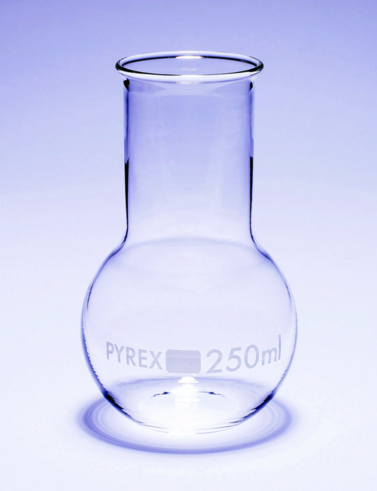 Flakóny, vriace, s plochým dnom, so širokým hrdlom, <sup>Pyrex®</sup>
