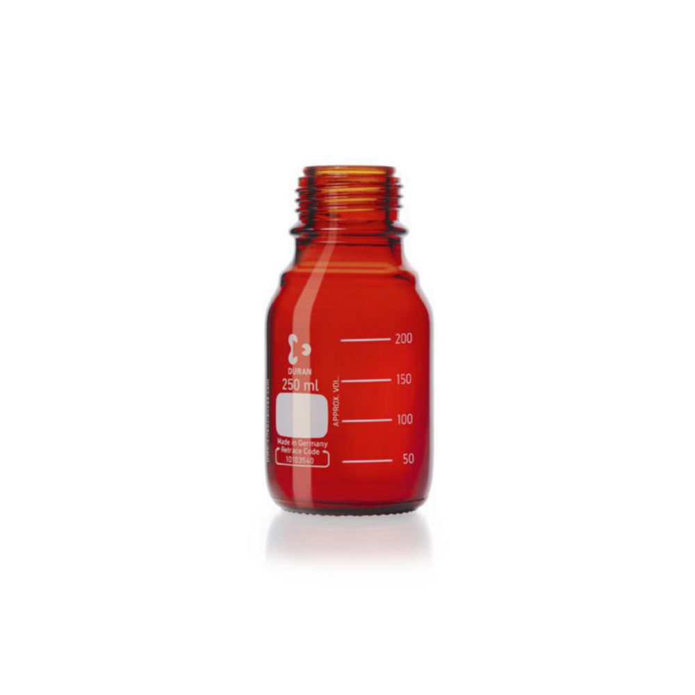 Laboratórne fľaše, <sup>DURAN®</sup> jantárovej farby, takže sledovacím kódom