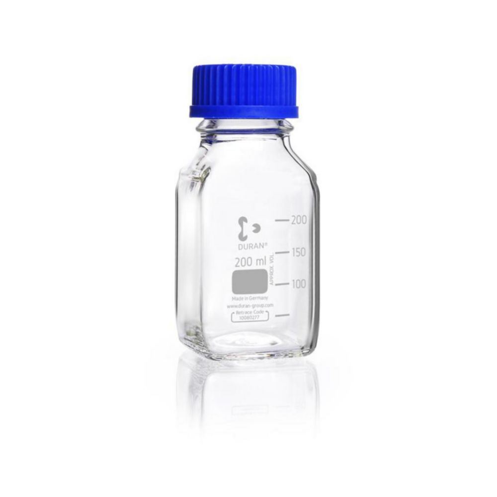Laboratórne fľaše štvorcového tvaru, <sup>DURAN®,</sup> so sledovacím kódom