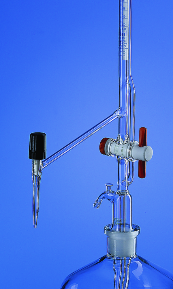Automatic burettes, Pellet pattern, boro 3.3, with stopcock, class AS, without bottle