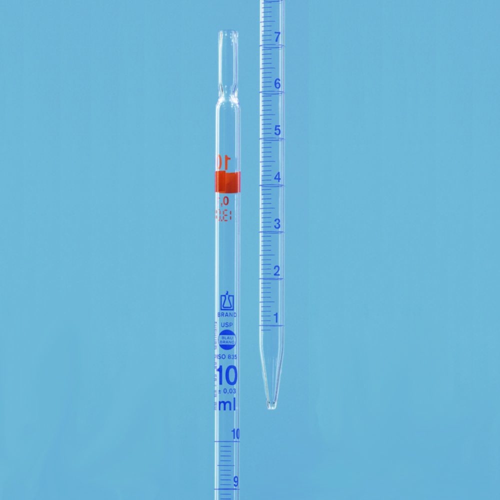 Odmerné pipety, USP, <sup>AR-glass®</sup>, trieda AS, modrá stupnica, typ 2