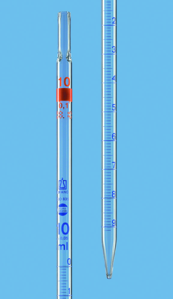 Odmerné pipety, <sup>AR-GLAS®</sup>, trieda AS, modrá stupnica, vrátane kalibračného certifikátu DAkkS
