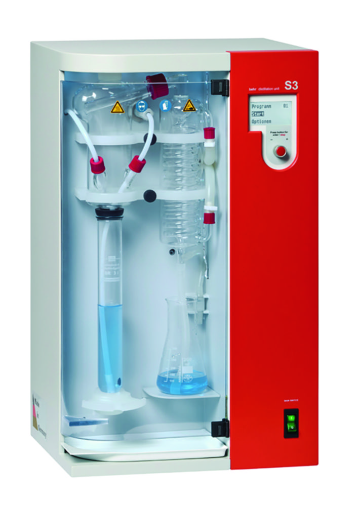 Parová destilácia S 5 s automatickým dávkovaním NaOH, H<sub>₂</sub>O a H₃BO₃, s automatickým odsávaním zvyškov vzoriek, s 99 programami a pripojením pre externý titrátor