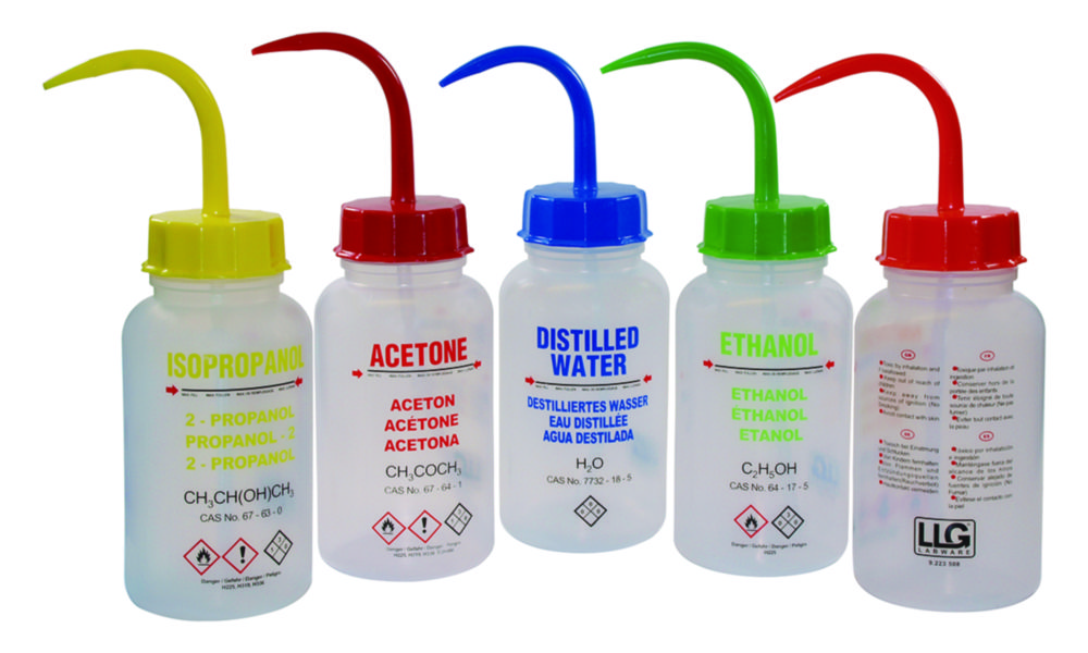 LLG-Bezpečnostné fľaše na umývanie, 500 ml, LDPE