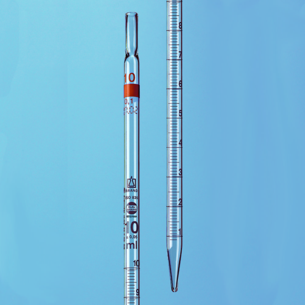 Odmerné pipety, celkové dodanie, AR-sklo<sup>®</sup>, trieda B, jantárové stupnice, typ 2