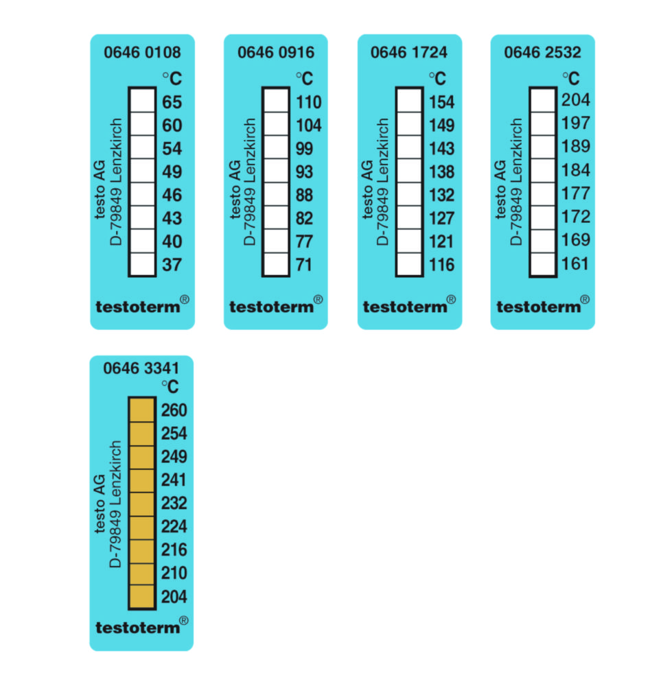 8-stupňové ireverzibilné teplotné prúžky <sup>testoterm®</sup>