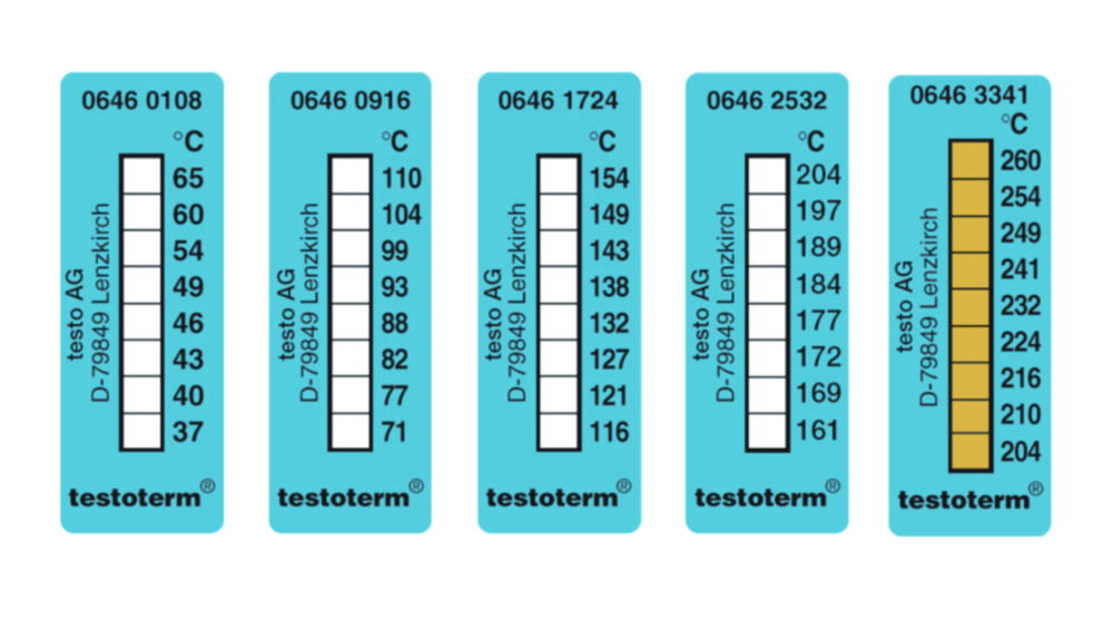 8-stupňové ireverzibilné teplotné prúžky <sup>testoterm®</sup>