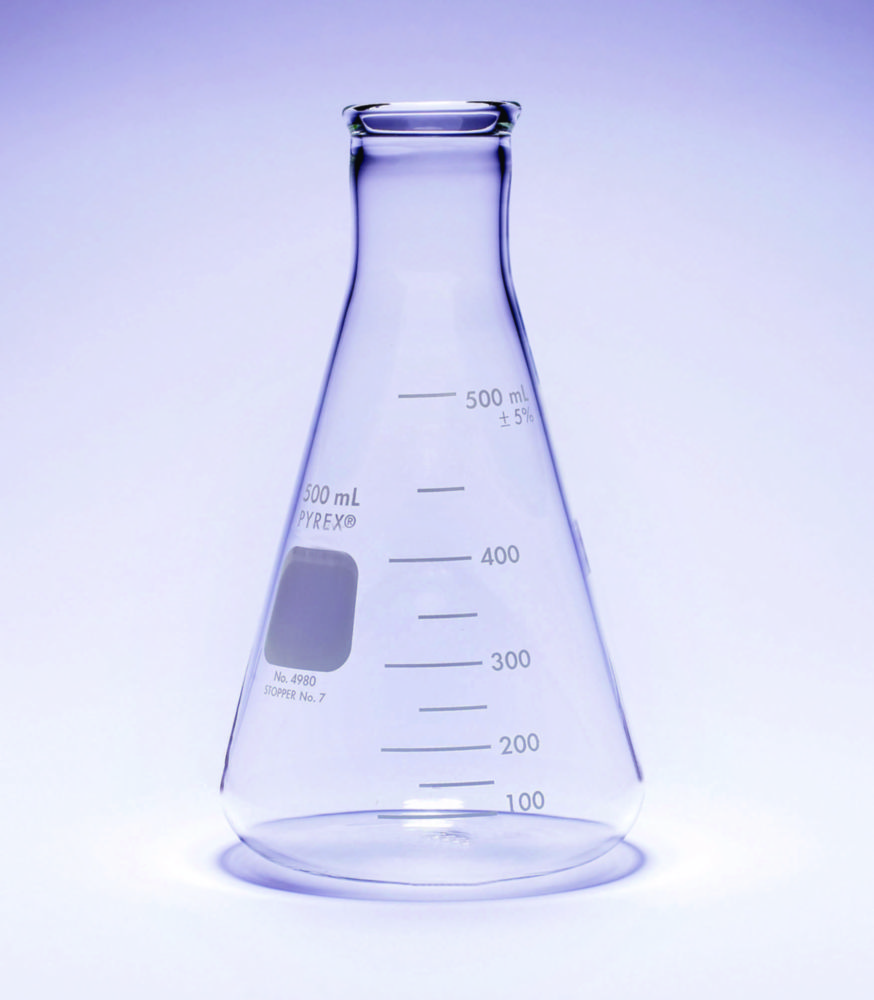 Erlenmeyerove banky, <sup>PYREX®</sup>, úzke hrdlo, zosilnený okraj