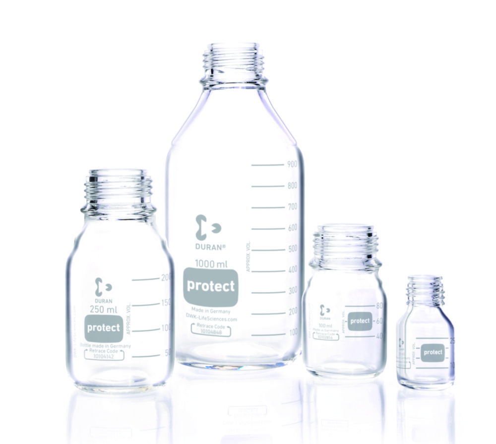 Laboratórne fľaše Protect <sup>DURAN®</sup>, so sledovacím kódom