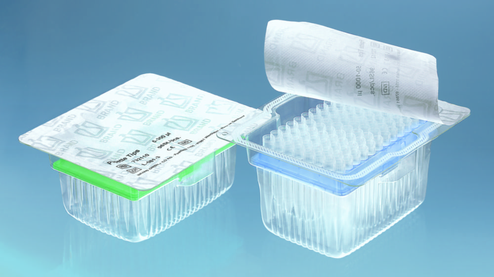 Robotické špičky, PP, uložené v stojane TipRack, <sup>BIO-CERT®</sup>