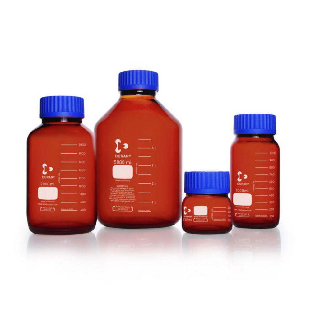 Fľaše so širokým hrdlom GLS <sup>80®</sup>, <sup>DURAN®</sup> jantárové sklo