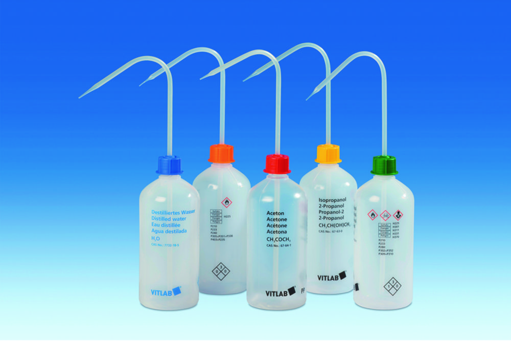 VITsafe™ Bezpečnostné fľaše na umývanie, úzke hrdlo, PP/LDPE