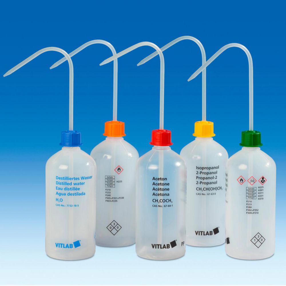 VITsafe™ Bezpečnostné fľaše na umývanie, úzke hrdlo, PP/LDPE