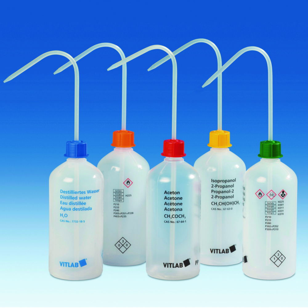 VITsafe™ Bezpečnostné fľaše na umývanie, úzke hrdlo, PP/LDPE