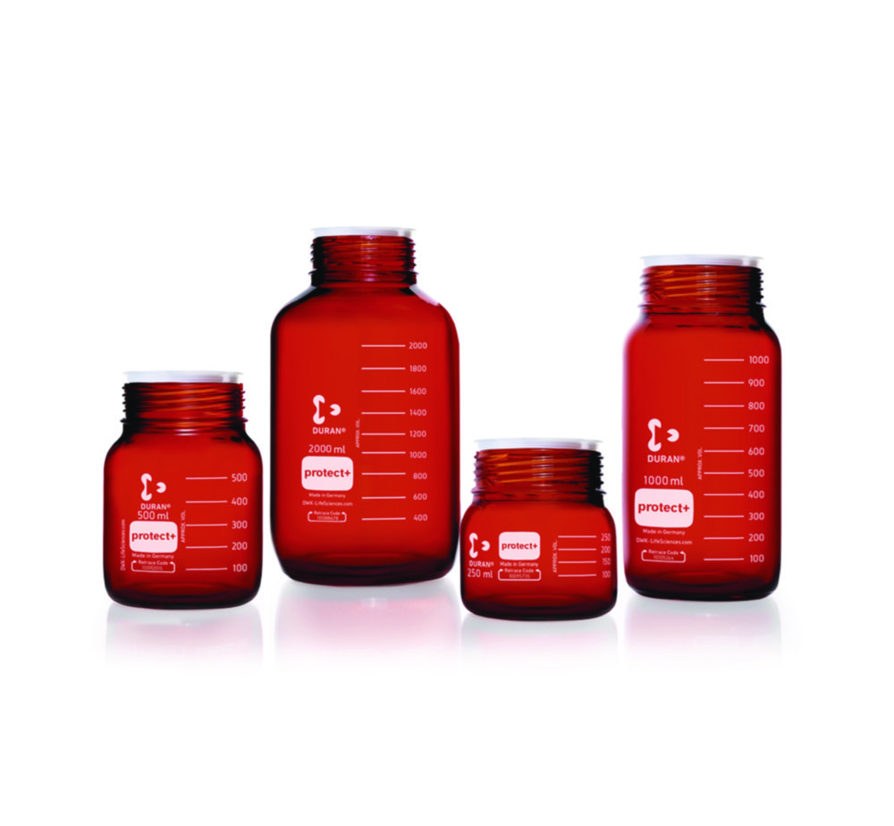 Laboratórne fľaše protect+ DURAN®, GLS80, so sledovacím kódom, hnedé