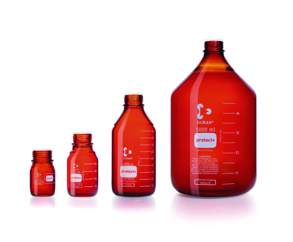 Laboratórne fľaše protect+ DURAN®, so sledovacím kódom, hneďé