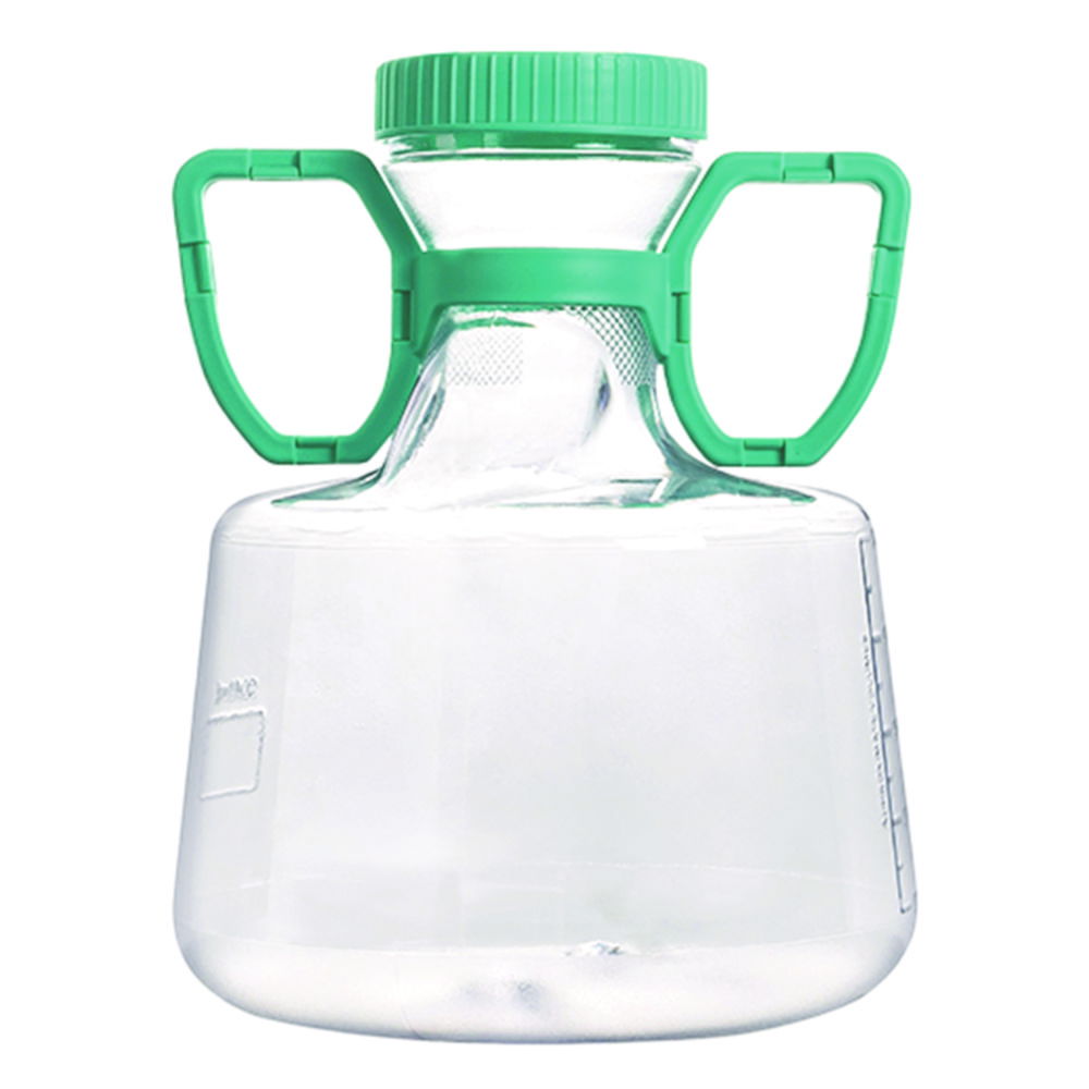 Erlenmeyerove banky, PC, s odvetrávacím uzáverom, HDPE, s rukoväťou
