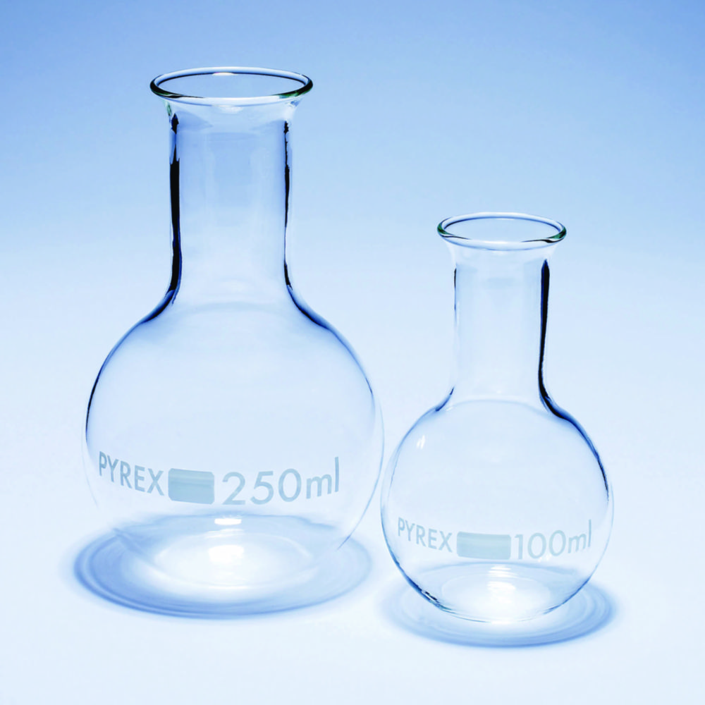 Varné banky s plochým dnom, úzke hrdlo, <sup>Pyrex®</sup>